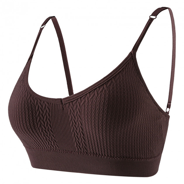 Топ женский в текстуре косичка WX6608# с регулируемыми брителями съемные чашечки Коричневый M