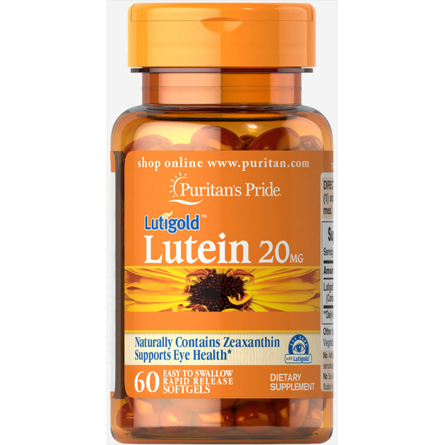 Лютеїн для зору з зеаксантином, Lutein with Zeaxanthin, Puritan's Pride, 20 мг, 60 капсул