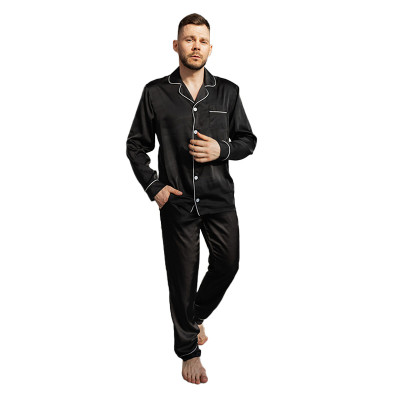 Шелковый комплект мужской пижамы TZ21762 Черный рубашка с длинным рукавом и штанами атласная L