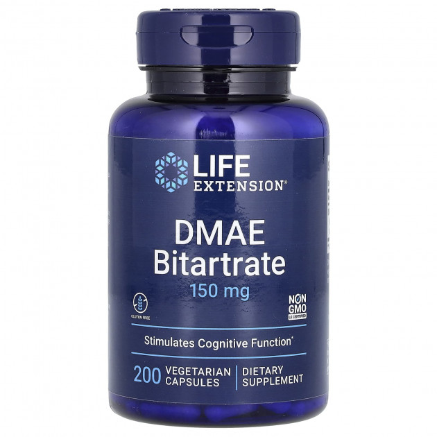 DMAE (Диметиламіноетанол), DMAE Bitartrate, Life Extension, 150 мг, 200 капсул