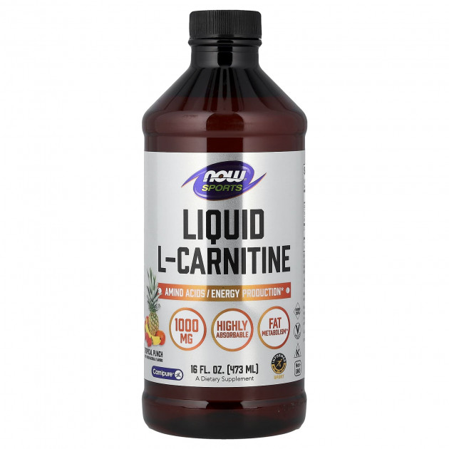 L-карнітин, L-Carnitine, Now Foods, Sports, рідкий, тропічний пунш, 473 мл