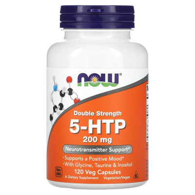 5-HTP, 5-гідрокситриптофан, 5-HTP, NOWFoods, подвійна сила, 200 мг, 120 вегетаріанських капсул