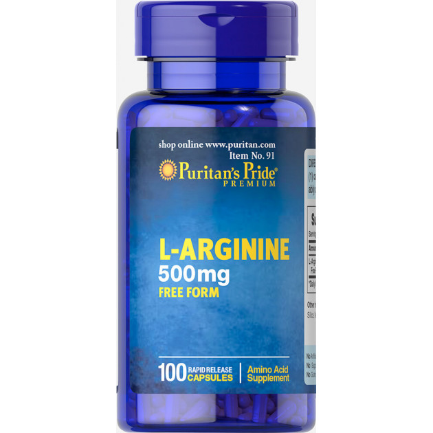 L-аргінін, L-Arginine, Puritan's Pride, 500 мг, 100 капсул