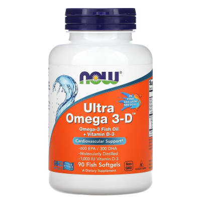 Омега-3 ультра + вітамін D3, Ultra Omega 3-D, Now Foods, 600 EPA / 300 DHA, 90 риб"ячих гелевих капсул