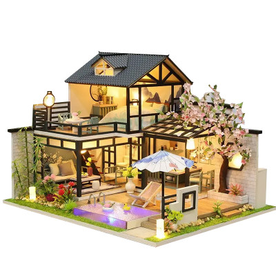 Кукольный дом конструктор DIY House P010-B Японский домик с садом сборный румбокс с LED подсветкой