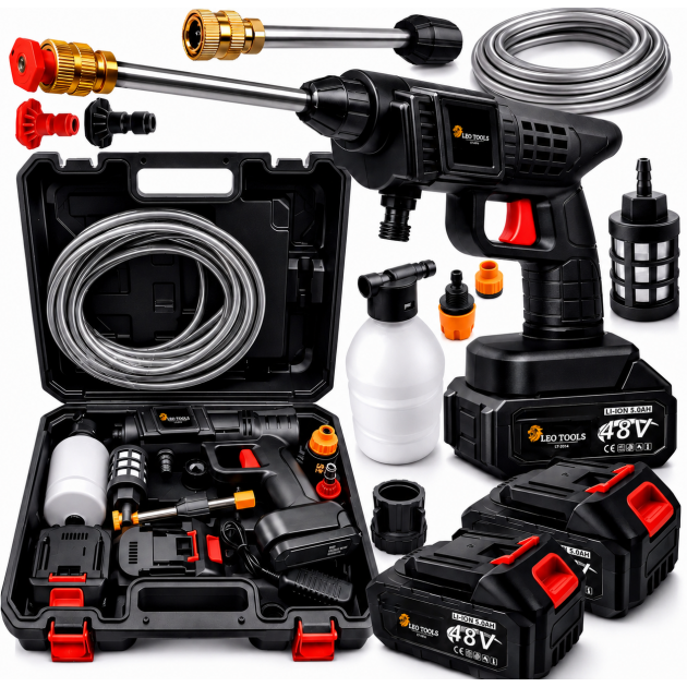 Акумуляторна мийка високого тиску LEO TOOLS 48V + 2 акумулятори (Польща)