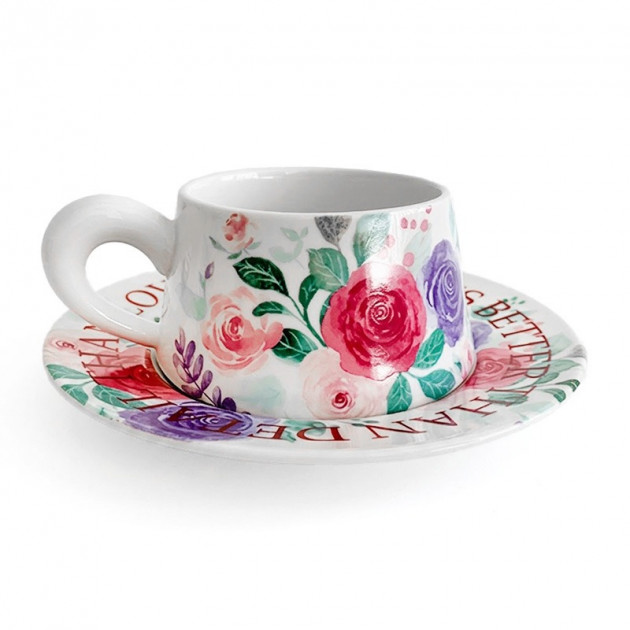 Сувенирный подарочный кофейный набор Spring Flowers чашка+блюдце+подарочная коробка керамический