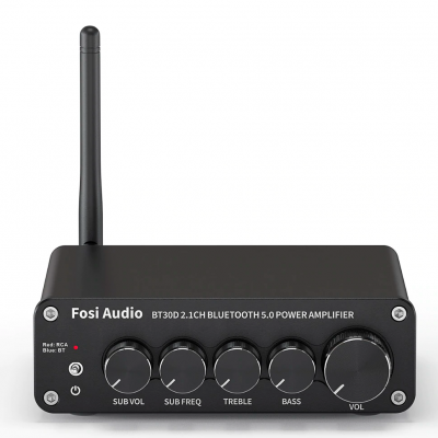 Підсилювач звуку Fosi Audio BT30D black + блок живлення 24V. Bluetooth 5.0, 2x50W+100W