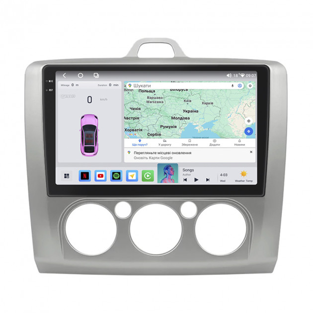Штатная магнитола Lesko для Ford Focus II Рестайлинг 2007-2011 экран 9" 4/64 QLED CarPlay 4G Wi-Fi GPS 360 Prime