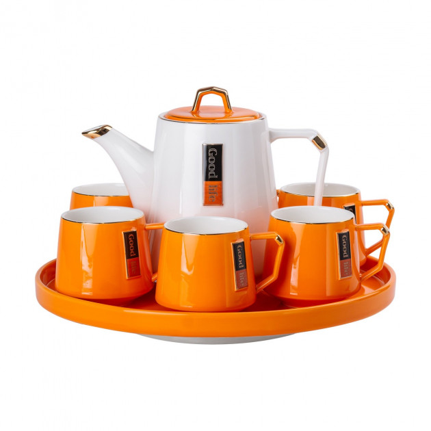 Чайний сервіз на 6 персон із порцелянаовою підставкою Orange HP-15-27