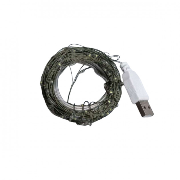 Гірлянда роса 10 метрів USB на 100 led світлодіодів крапля на зеленому дроті USB100L10MGY