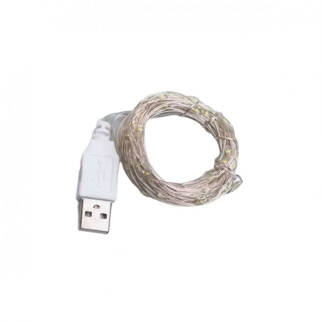Гірлянда роса 20 метрів USB на 200 led світлодіодів крапля на білому дроті біла USB200L20MWW