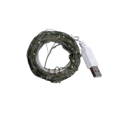 Гірлянда роса 20 метрів USB на 200 led світлодіодів крапля на зеленому дроті біла USB200L20MGW