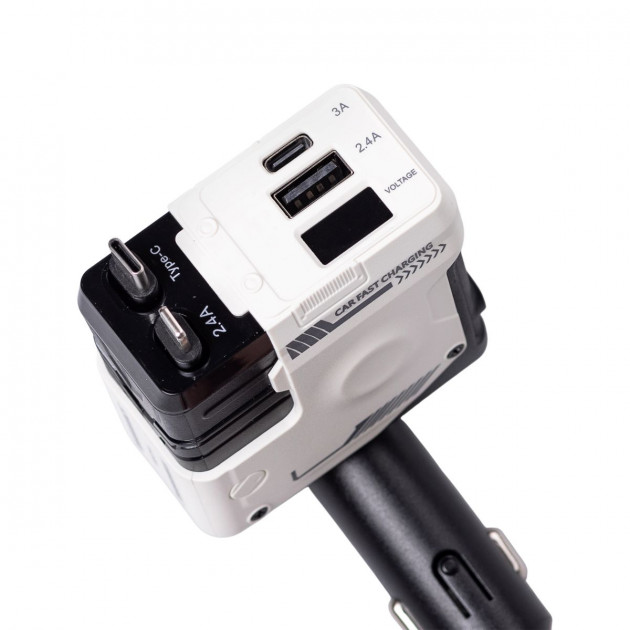 Автомобільний зарядний пристрій MECHA з висувними кабелями та портами USB/Type-C Білий HP-A1W