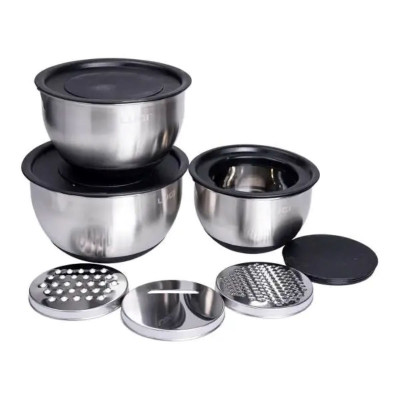 Набір мисок з нержавіючої сталі з кришками і терками 3 штуки 16/18/20.5 см LG-02/3PCS