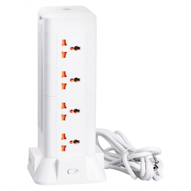 Мережевий фільтр подовжувач 2.8 м з лампою на 12 універсальних розеток з 2 USB, 1 Type-C, бездротова зарядка HP-5-9MF