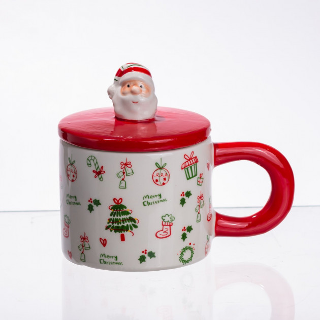 Новорічна порцелянова чашка з кришкою Merry Christmas 350 (мл) CR-1-20