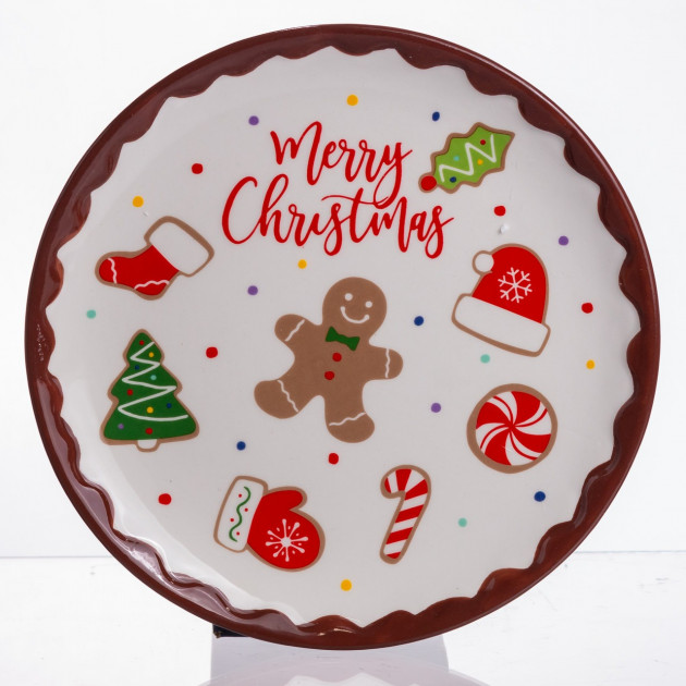 Новорічна тарілка з порцеляни Merry Christmas Ø21 см CR-1-40