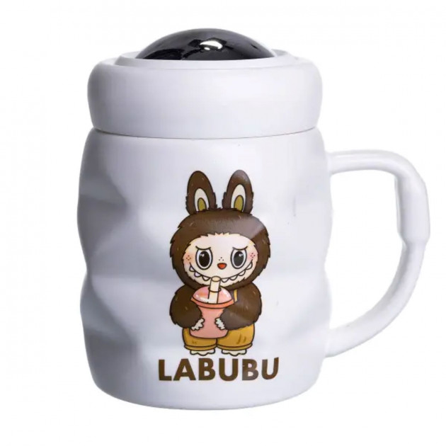 Чашка порцелянова з кришкою Labubu 400 (мл) Білий з темно-коричневим FM-54C