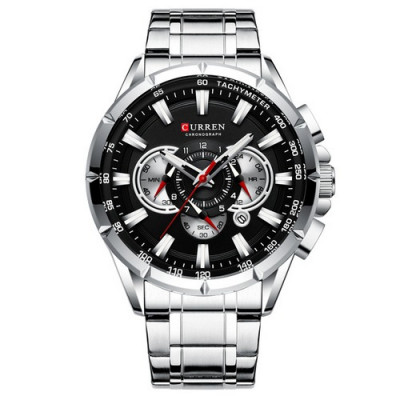 Чоловічий годинник Curren 8363 Silver-Black з хронографом та металевим браслетом