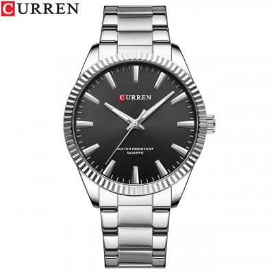 Чоловічий наручний годинник Curren 8425 Silver-Black зі сталевим браслетом та мінеральним склом