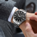 Чоловічий наручний годинник Curren 8425 Silver-Black зі сталевим браслетом та мінеральним склом