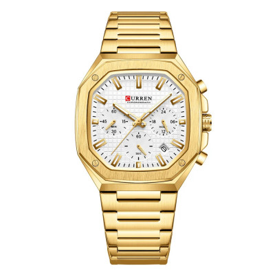 Чоловічий годинник Curren 8459 Gold-White з хронографом та золотистим браслетом