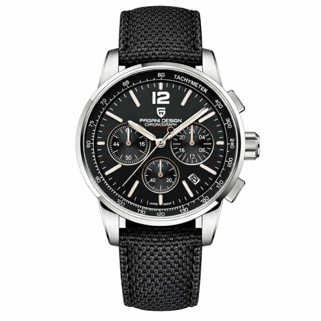 Чоловічий годинник Pagani Design YS008 Silver-Black з сапфіровим склом та хронографом SEIKO VK63