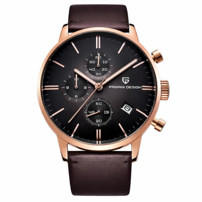 Чоловічий годинник Pagani Design PD-2720 Gold-Black-Brown з хронографом та механізмом SEIKO VK67