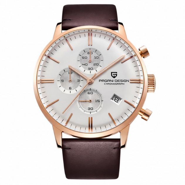 Чоловічий годинник Pagani Design PD-2720 Gold-White-Brown з хронографом SEIKO VK67