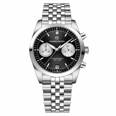 Чоловічий годинник Pagani Design PD-1775 Silver-Black з сапфіровим склом та механізмом Seiko VK64