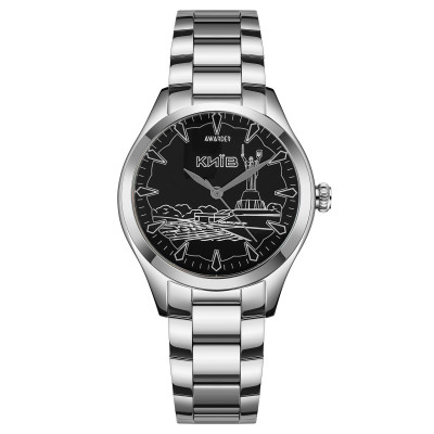 Жіночий годинник Awarder 035 Київ I Silver-Black зі сріблястим браслетом та чорним циферблатом