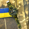 Тактичний чоловічий годинник Patriot 002CMGRUASI Тризуб срібло Зелений камуфляж з підсвічуванням