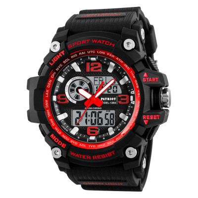 Чоловічий спортивний годинник Patriot 012RD Black-Red з комбінованим циферблатом та водозахистом 5 ATM