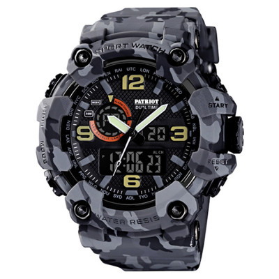Чоловічий тактичний годинник Patriot 002CMGY Camo Gray зі стрілково-електронним циферблатом та підсвічуванням