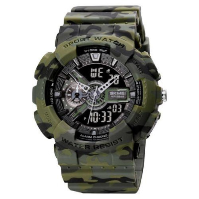 Чоловічий тактичний годинник Skmei 1688 Green-Black Military з комбінованим циферблатом та підсвічуванням