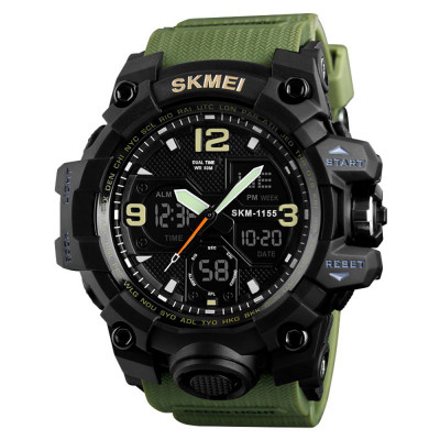 Чоловічий спортивний годинник Skmei 1155 Black-Military тактичний з комбінованим циферблатом