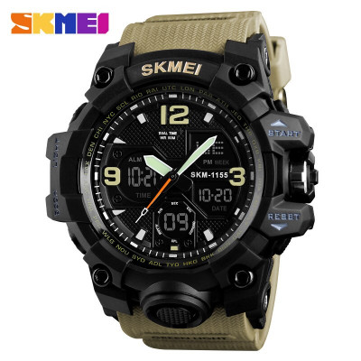 Чоловічий спортивний годинник Skmei 1155 Black-Khaki з подвійним циферблатом та підсвічуванням