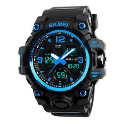 Чоловічий спортивний годинник Skmei 1155 Black Blue з комбінованим циферблатом та підсвічуванням