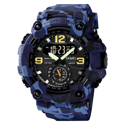 Чоловічий тактичний годинник Skmei 1637 Blue-Military з комбінованим циферблатом та камуфляжним ремінцем