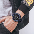 Чоловічий тактичний годинник Skmei 1637 Blue-Military з комбінованим циферблатом та камуфляжним ремінцем