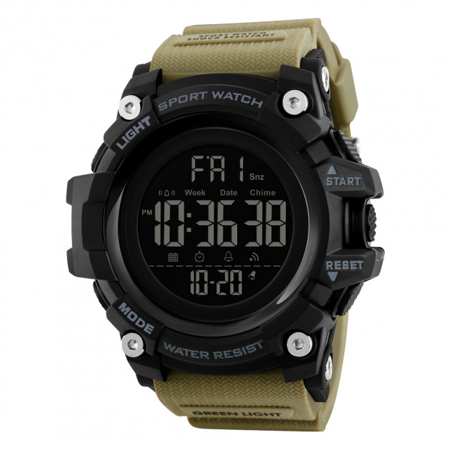 Чоловічий спортивний годинник Skmei 1384 Black-Khaki Wrisband тактичний з підсвічуванням