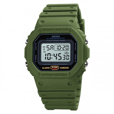 Чоловічий тактичний годинник Skmei 1628 Military Green з електронним циферблатом та підсвічуванням