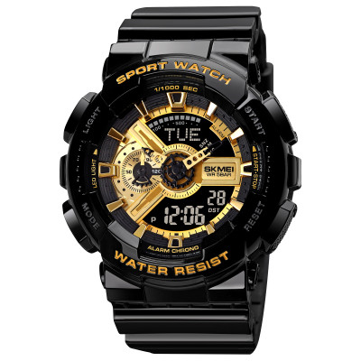 Чоловічий годинник Skmei 1834 Black-Gold — спортивна модель зі стрілково-електронним циферблатом та підсвічуванням