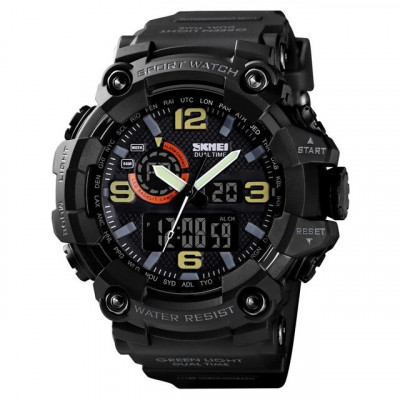 Чоловічий тактичний годинник Skmei 1520BK All Black з комбінованим циферблатом та підсвічуванням