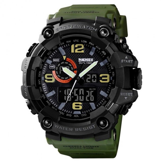 Чоловічий годинник Skmei 1520AG Black-Military Wristband тактичний з комбінованим циферблатом