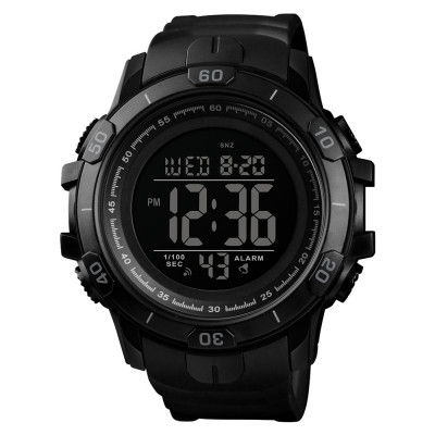 Чоловічий тактичний годинник Skmei 1475BK All Black з електронним циферблатом та захистом 5 ATM