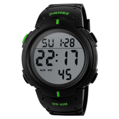 Чоловічий тактичний годинник Skmei 1068GN Black-Green з електронним циферблатом та підсвічуванням