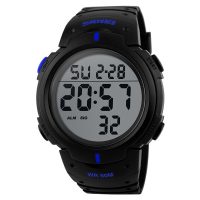Чоловічий спортивний годинник Skmei 1068BU Black-Blue з підсвічуванням та захистом 5 ATM