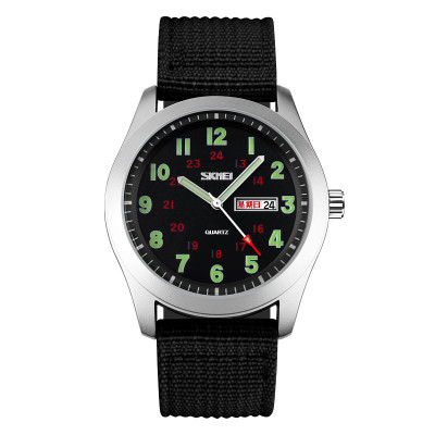 Чоловічий годинник Skmei 9112BK Silver-Black з нейлоновим ремінцем та календарем